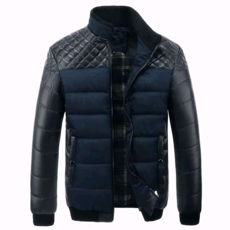 Jaket Pria - Jaket Winter Pria Model Terbaru Kombinasi Bahan Kulit - Jaket Tebal Hangat Musim Dingin