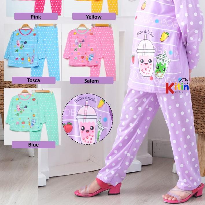 FN - SETELAN PIYAMA DAN BAJU TIDUR ANAK CEWEK/PEREMPUAN ABG JUMBO TANGGUNG MOTIF BOBA BUBBLE UKURAN 