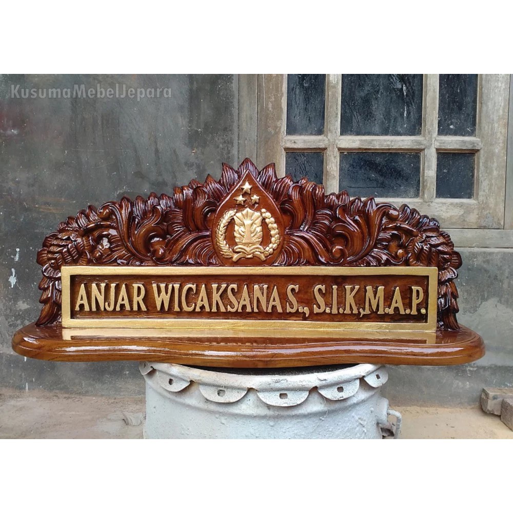 Papan Nama Meja Kayu Jati