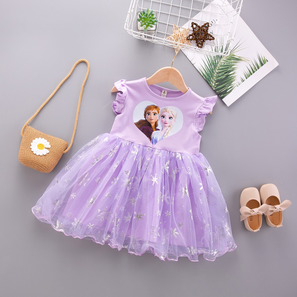 Dress anak perempuan frozen  motif aisha & anna kerudung bahan cotton gaun princess anak cewe import-1