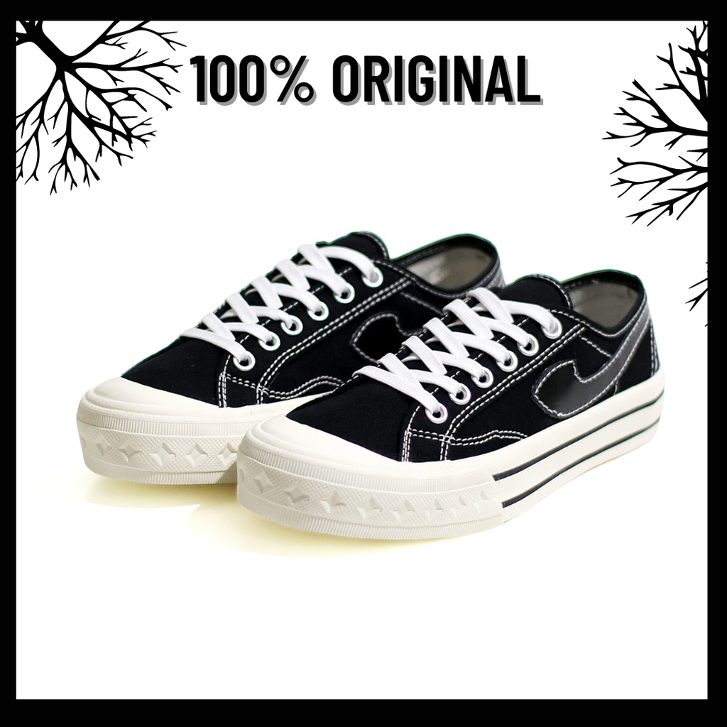 100% Original Sepatu Lokal Casual Oreo White | Not Compass Retrograde Black Black White Low