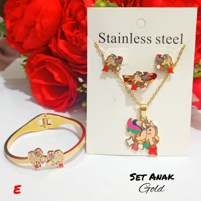 Set Anak TITANIUM Gold kuda poni varian motif emas anti karat&amp;anti Luntur