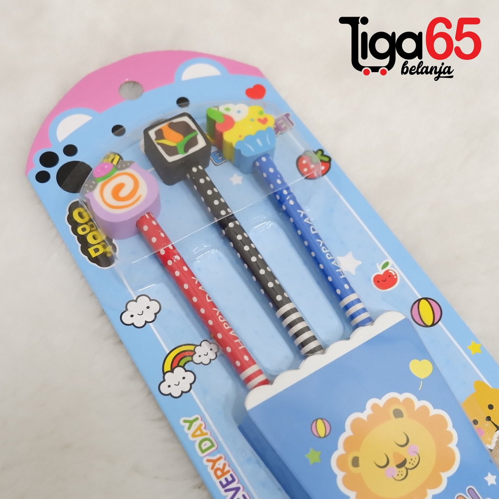 365 Pencil set #40607 3D cartoon Stationary Set Alat Tulis Anak kartun / Buku &amp; Alat Tulis