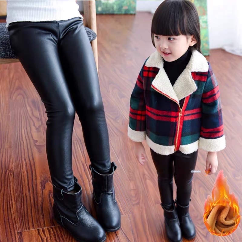 Celana kulit anak leather legging kids girls thermal winter hangat bawahan musim dingin