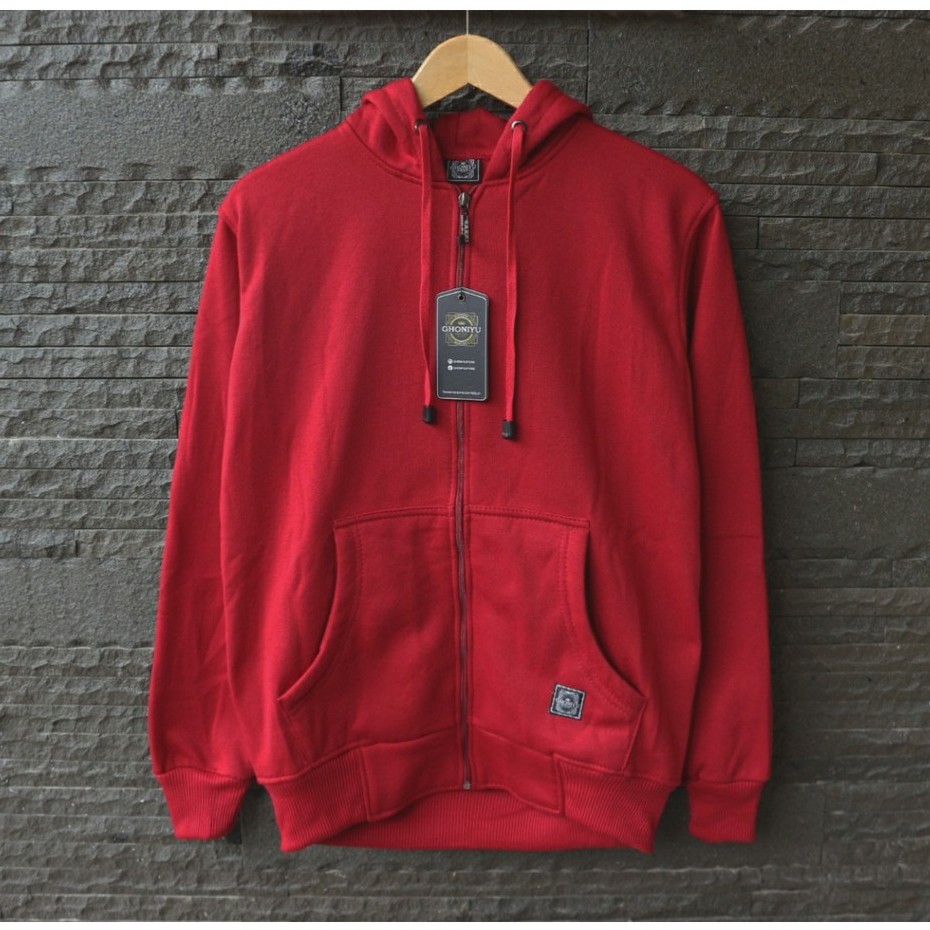 SSGD-08 Jaket Sweater Premium Original Ghoniyu Unisex Zipper Hoodie Pria Wanita Polos Putih-Marun