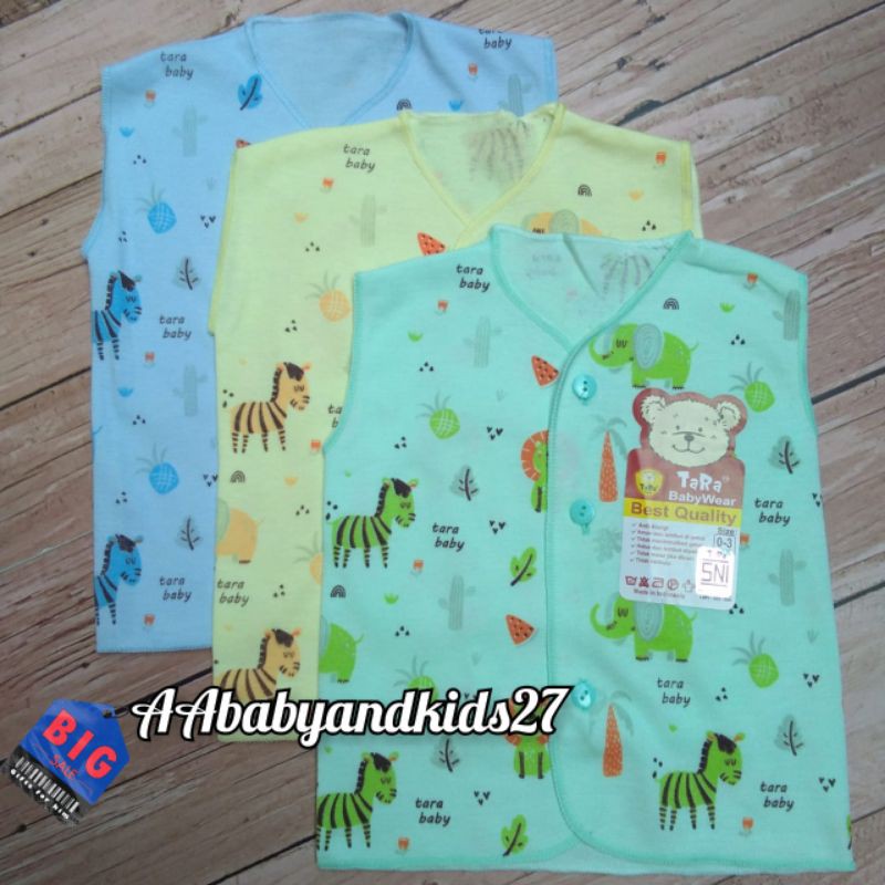 Tara 3PC Baju Bayi Lengan Kutung Dasar Warna Ukuran Newborn 0-4Bulan Lembut dan SNI