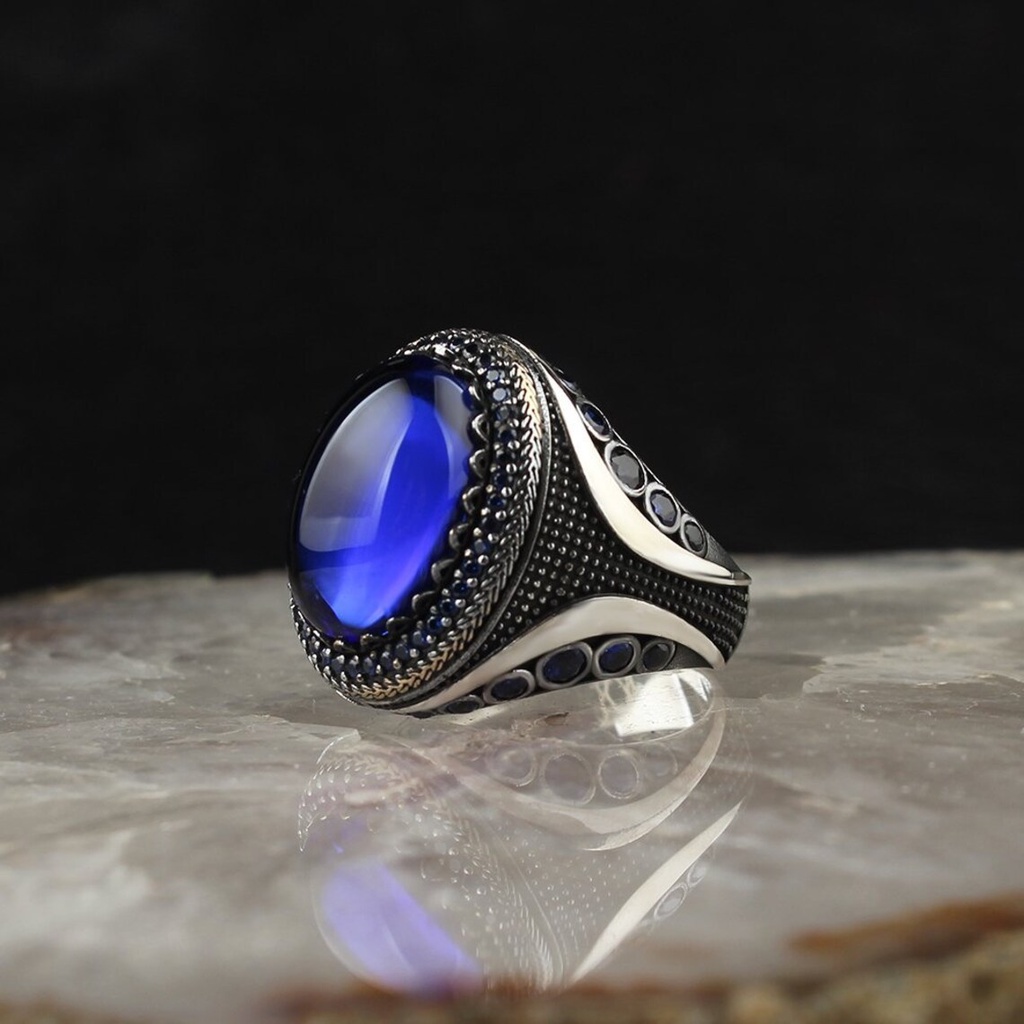 Safir Berlian Cincin Stainless Steel Perak Batu Permata Hip Hop Fashion Pria Punk Keren Rings