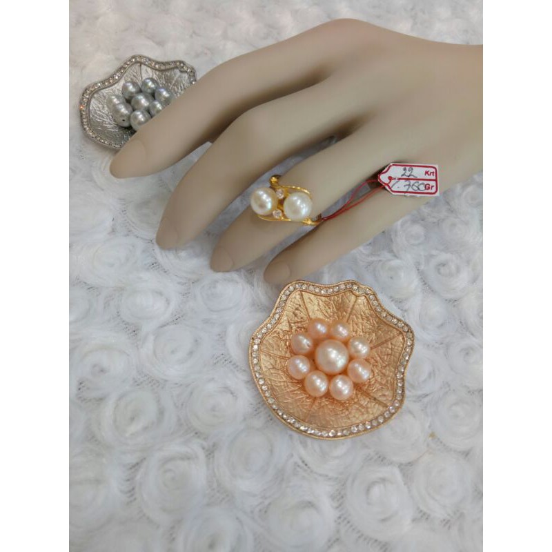 Cincin emas asli 22k mutiara air laut asli lombok