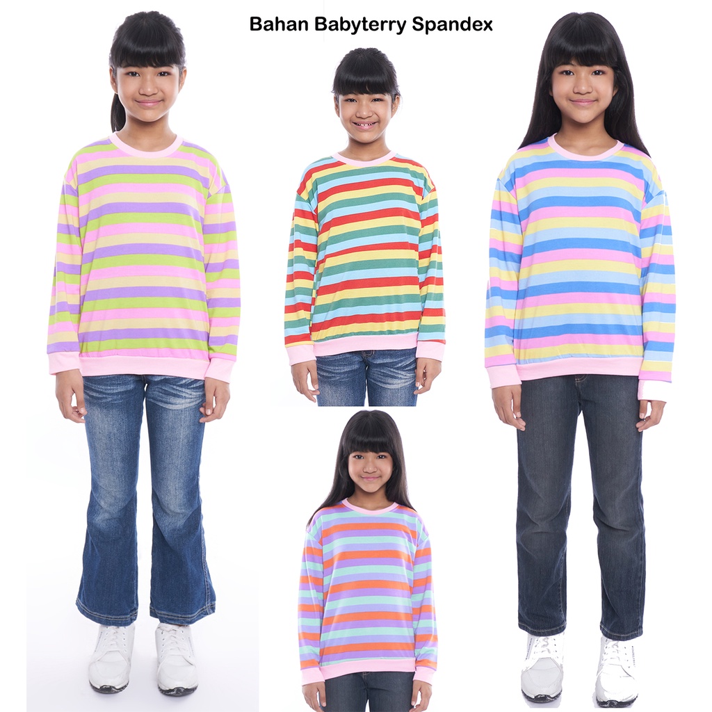 Sweater Anak motif Salur Pelangi umur 3 - 8 tahun