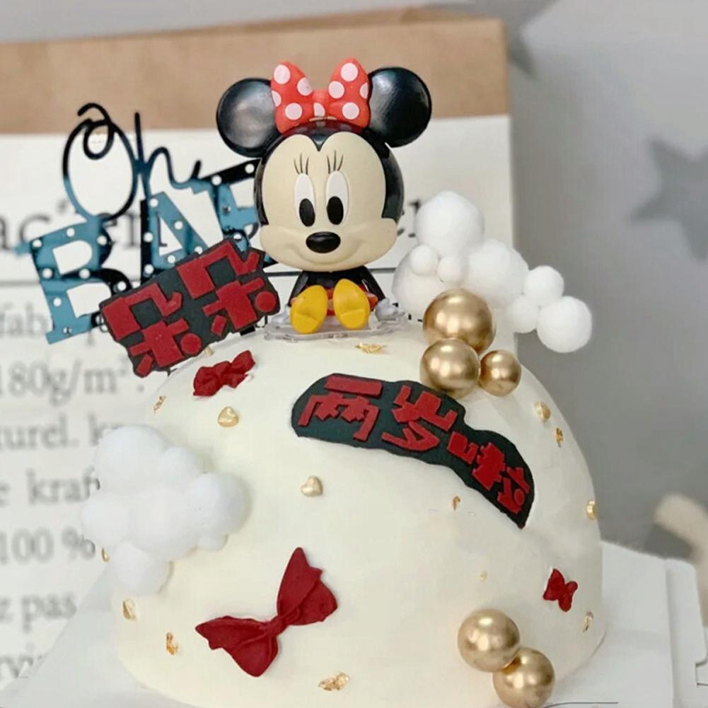 2pcs / Set Ornamen Figure Mickey Minnie Untuk Dekorasi Topper Kue Ulang Tahun