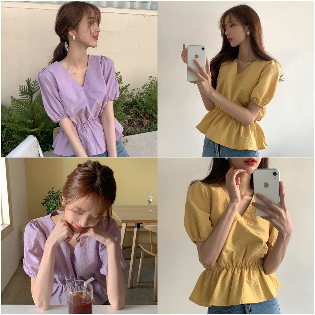 Korean Blouse Wanita Import - Vania blouse Import - Lilac ,Kuning