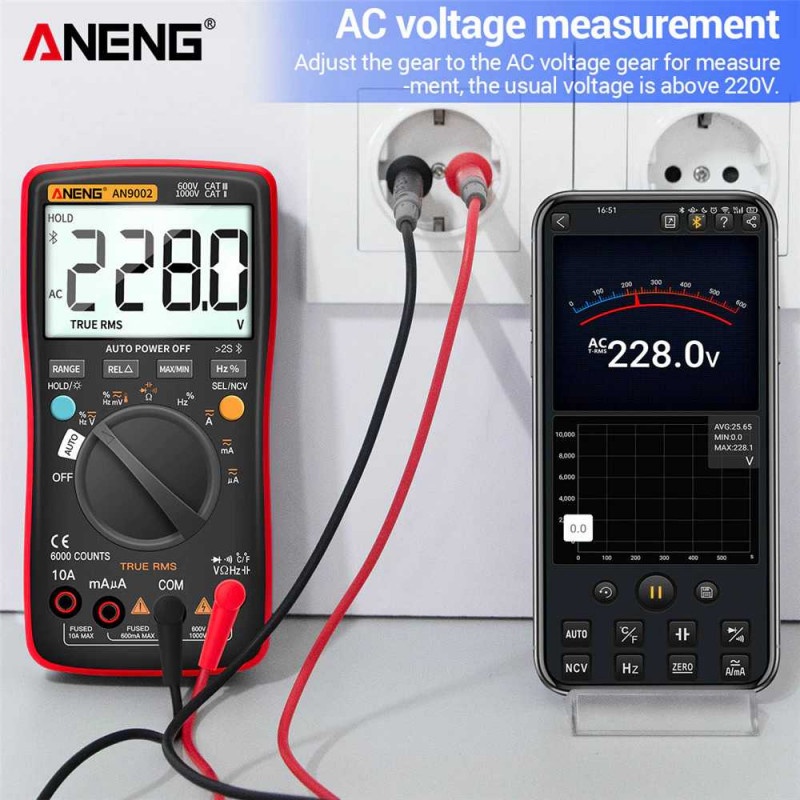 Multimeter Multitester Digital Bluetooth Voltage Tester Arus LCD AN90