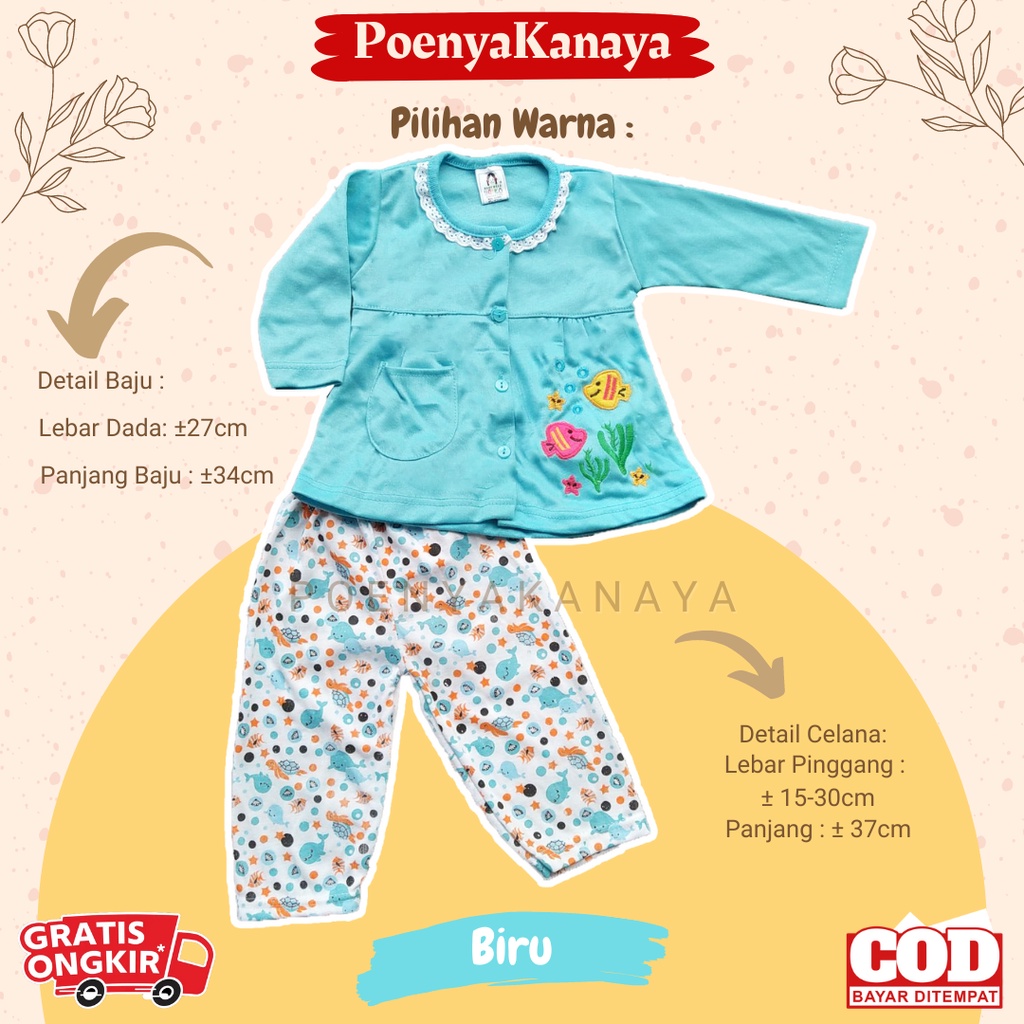 Setelan Baju Bayi Piyama Bayi Panjang Perempuan IKAN BORDIR Yeiko 6-18 Bulan SPY118