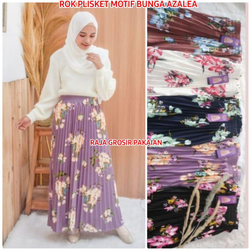 Rok Plisket Premium Motif Bunga Azalea