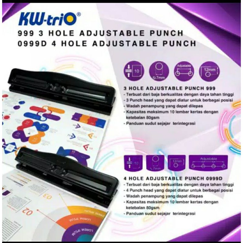 KW-TRIO 3 ADJUSTABLE PUNCH, 999 C. BISA DISESUAIKAN, 7 MM. MADE IN TAIWAN. GARANSI