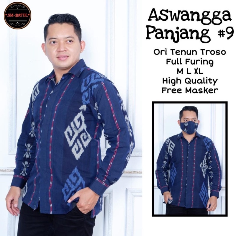 ASWANGGA 9 Kemeja Baju Batik Pria Atasan FULL FURING Solo Lengan Panjang KATUN HALUS ORI TENUN TROSO