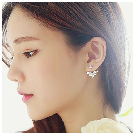 925 Perak Perempuan Liontin Anting-Anting Korea Mutiara Daun Berbentuk Hati Bow Fashion Ornamen