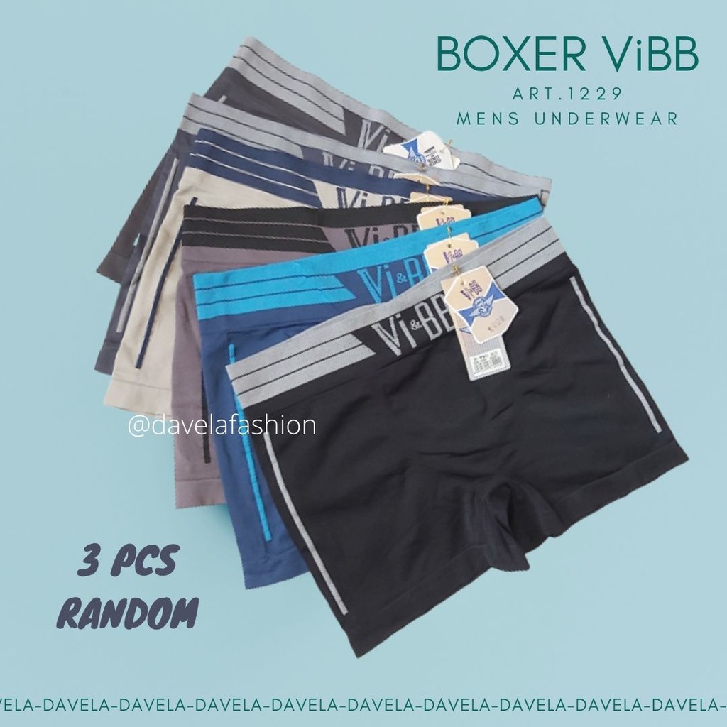 3 Pcs Boxer Pria Vi&amp;BB / ViBB Art. 1229 Size M L XL Mens Underwear Celana Dalam Pria