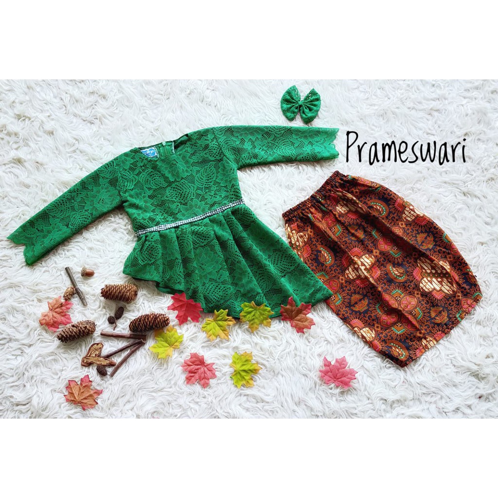SETELAN KEBAYA KUTU BARU ANAK MODEL PRAMESWARI WARNA HIJAU BOTOL