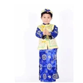 BAL.T Baju Cheongsam shanghai imlek untuk anak laki warna biru , rompi, topi