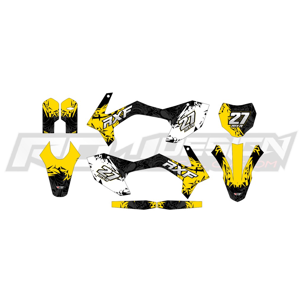 DECAL STICKER RXF 150 MINI TRAIL (002) DEKAL STIKER KUNING HUTAM PUTIH