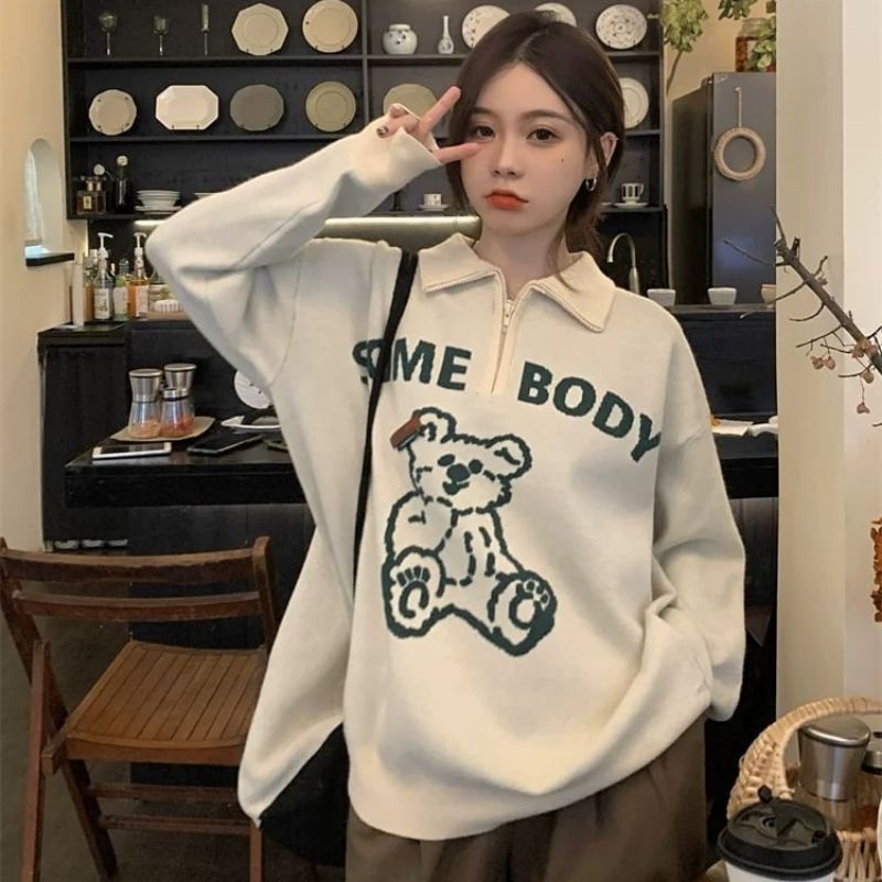 SOME BODY SWEATER | Sweater Kerah Wanita Korean Style | Bahan Fleece Allsize