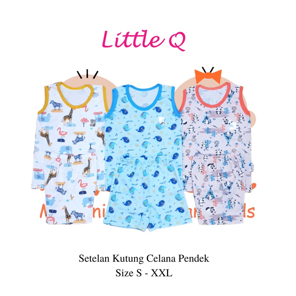 [Size XL-XXL] Little Q Setelan Motif Kutung Bis Celana Pendek Isi 3 Pcs