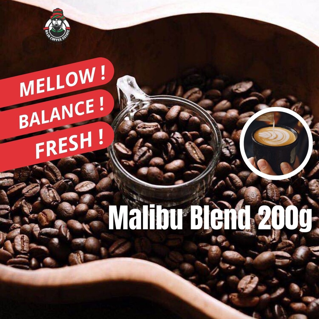 

KOPI ARABIKA ROBUSTA 200G RAJA COFFEE ESTATE BIJI BUBUK ACEH GAYO MALIBU BLEND JAMIN FRESH ROAST