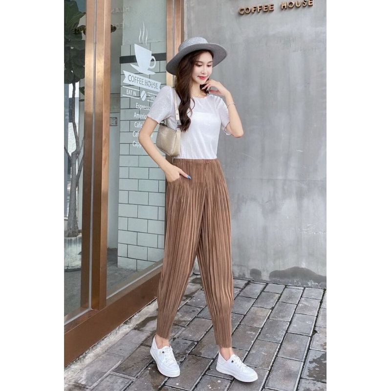 QUEEN SAKURA - C7825Q - COZY PLEATS PANTS IMPORT - CELANA JOGGER PLISKET CASUAL KOREA WANITA IMPORT