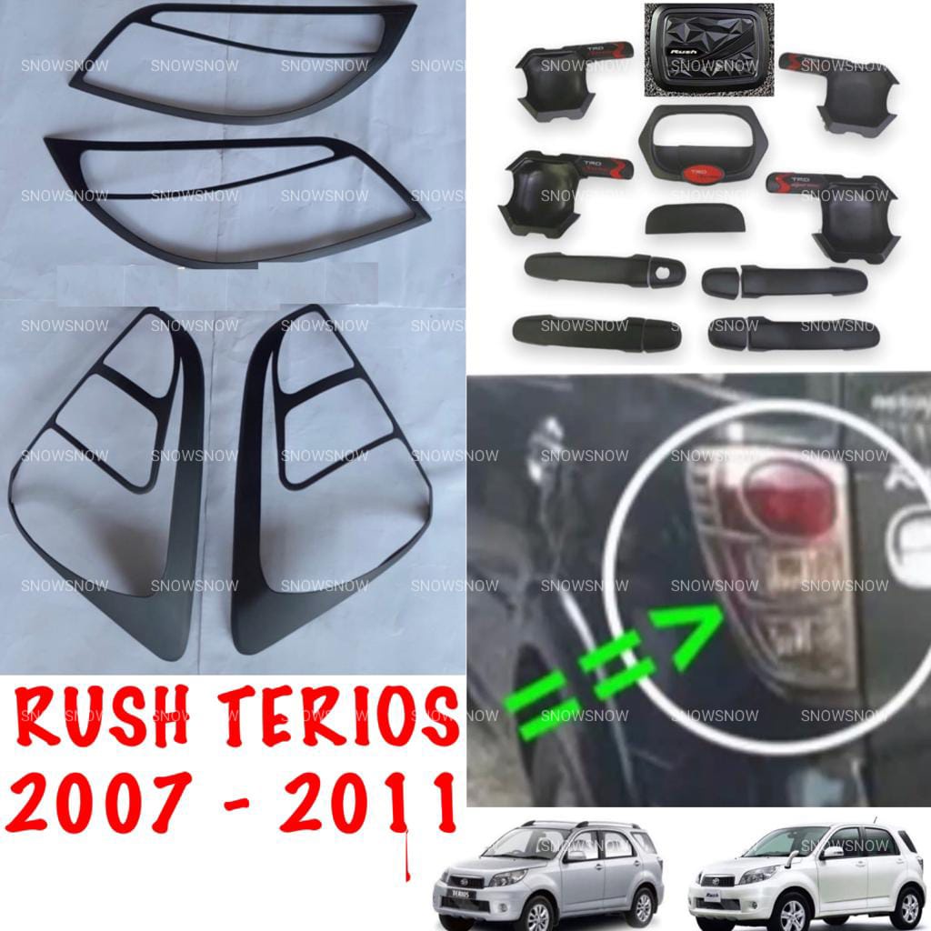 Paket Garnish Depan Belakang Outer Handle Tank Cover Rush Terios Old 2007 2008 2011 TRD hitam Chrome