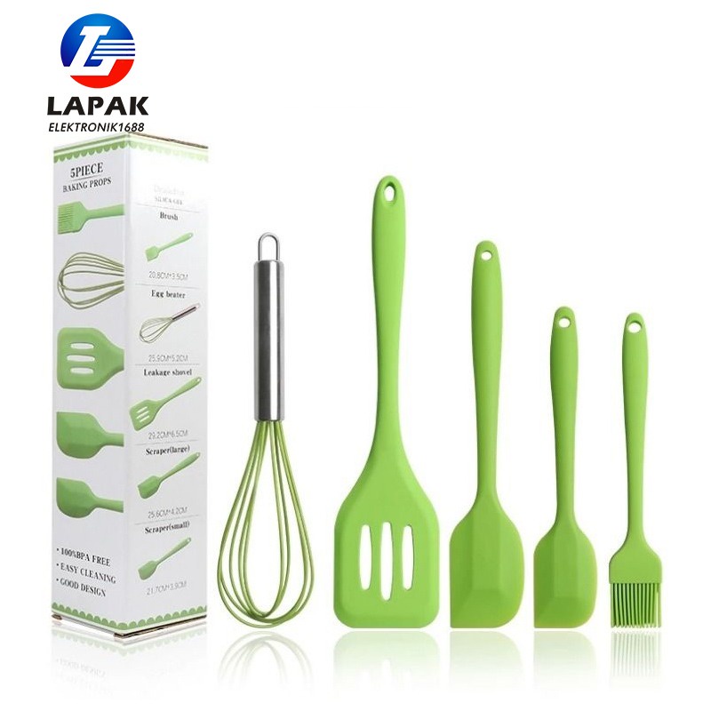 Spatula Set Alat Masak 5 in 1 Sutil Scrap Kocokan Silicone/Silikon - pink-2