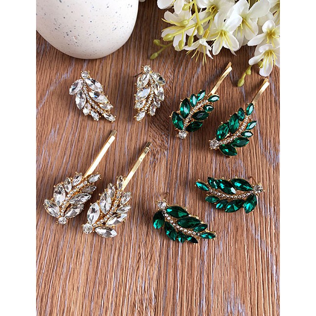 LRC Jepit Rambut Fashion Alloy + Drill Alloy Studded Leaf Hairpin F6757X