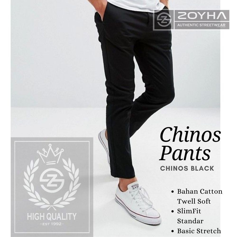 YANG LAGI HITS Celana Chino Slimfit Pria Hitam Panjang Formal dan Casual Kantor Original