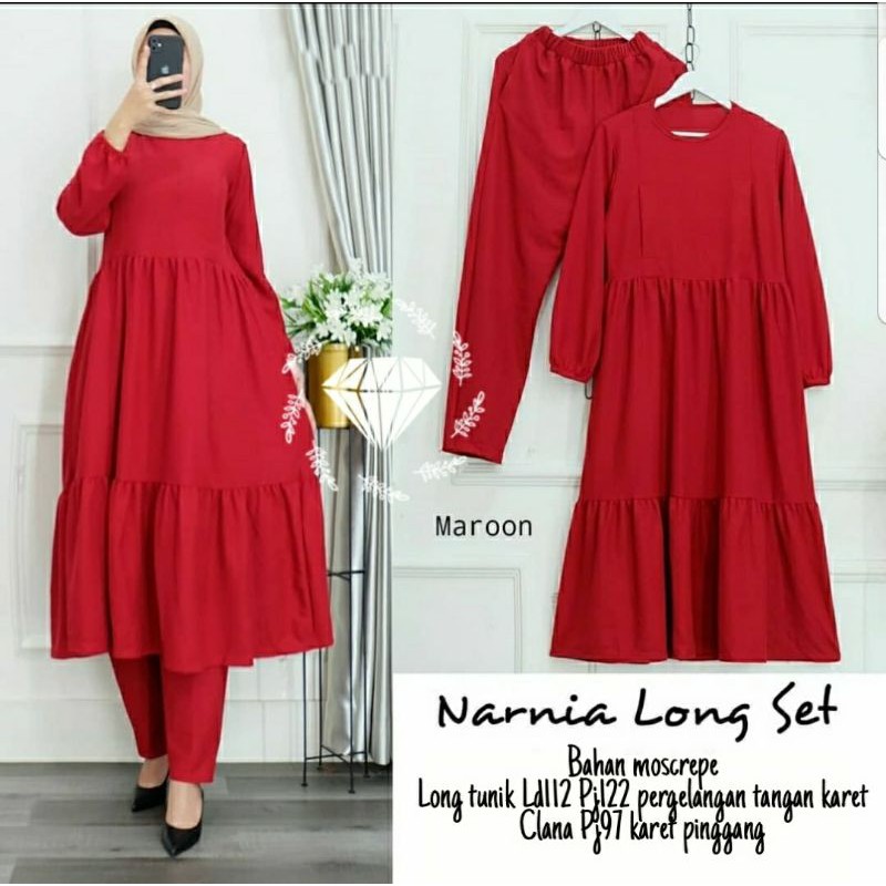 PCS SET NARNIA SETELAN CELANA DAN LONG TUNIK BAHAN MOSCREPE MS