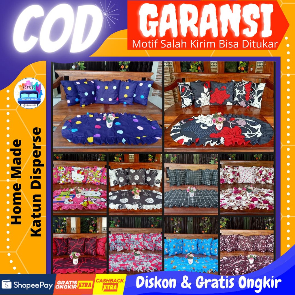 Sarung Bantal Kursi Sofa Set Karakter Tamu Minimalis Motif Bunga Set - Taplak Meja Kursi Sofa Murah