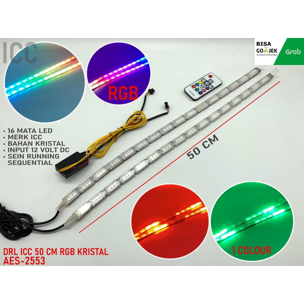 Lampu DRL ICC RGB KRISTAL 16 Led Remote Control Sein Running Aequential SKU-2553