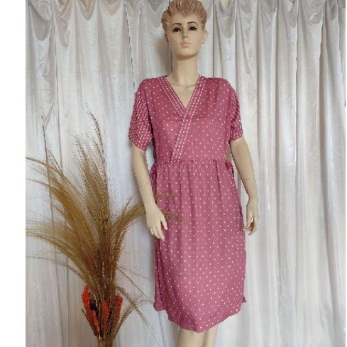 Daster Busui Model Kimono Polka Pink Rayon Premium