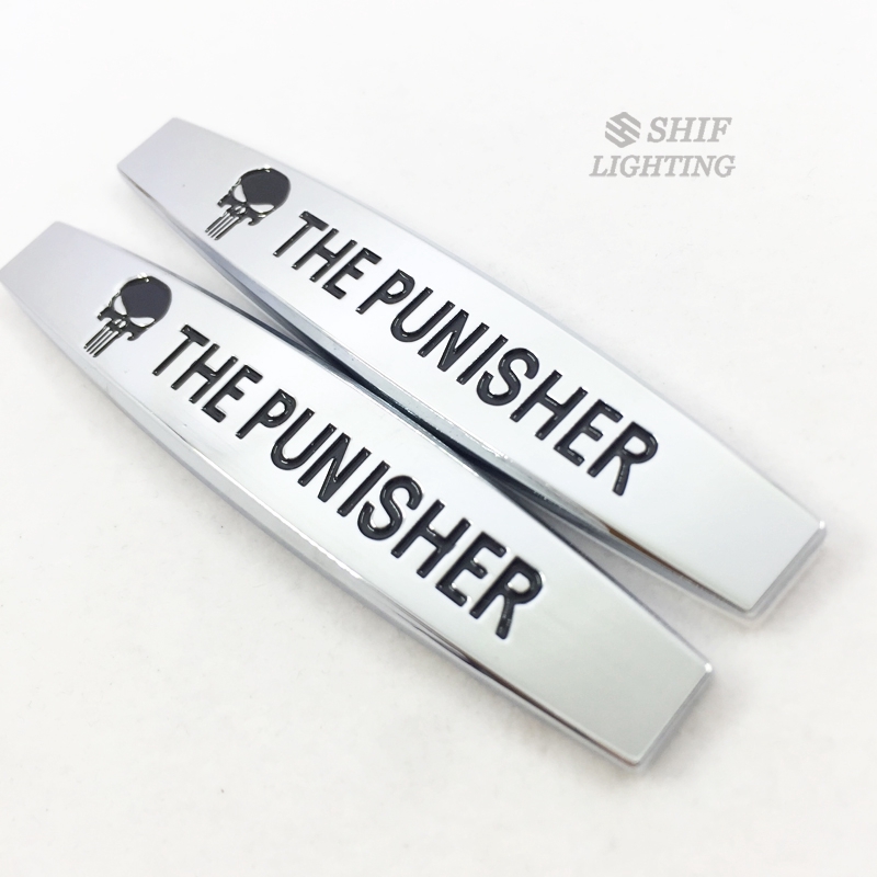 2Pcs Stiker Emblem Motif Tengkorak The Punisher Bahan Metal untuk Dekorasi Mobil