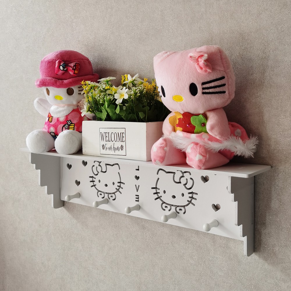 Rak Dinding Hello Kitty Rak Gantung Vintage Rak Bunga Tempat Bingkai Foto (NEW dengan 5 kapstok)