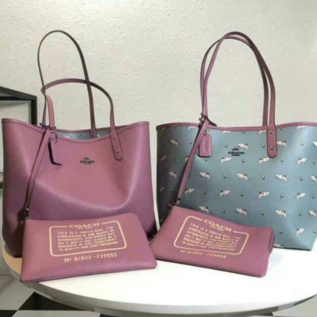 Totebag flamingo pink biru navy tas original authentic COACH City Zip Tote Print