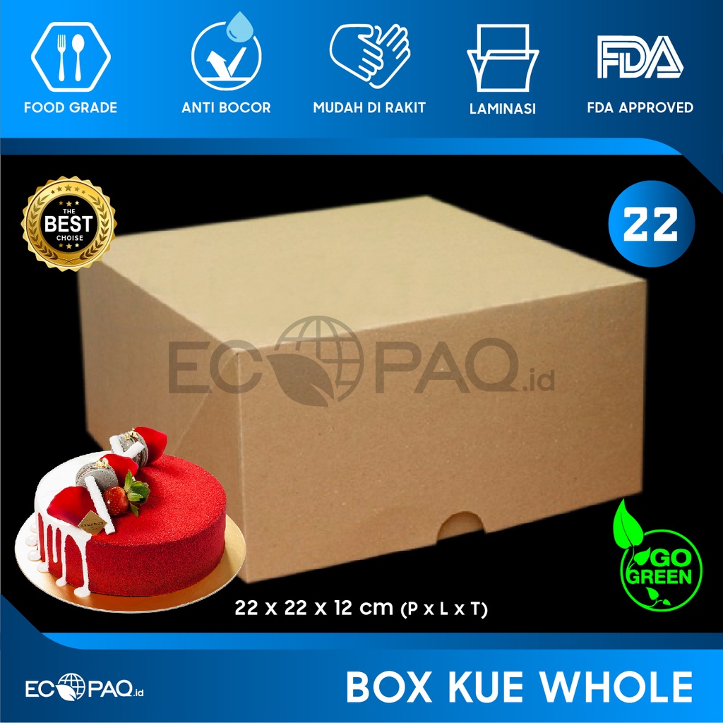 Box Kue - Cake Box - Kotak Kue - Dus Kue - KRAFT COKLAT -22x22x12 (10 pcs)