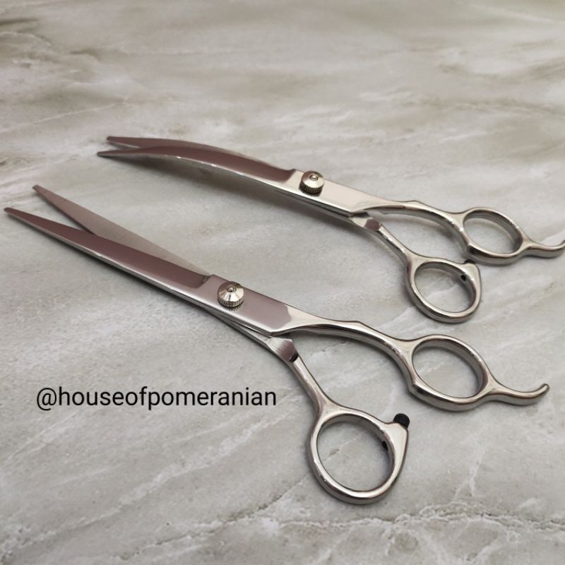 gunting bulu anjing curved straight thinning dog scissors lurus lengkung gerigi  7inch