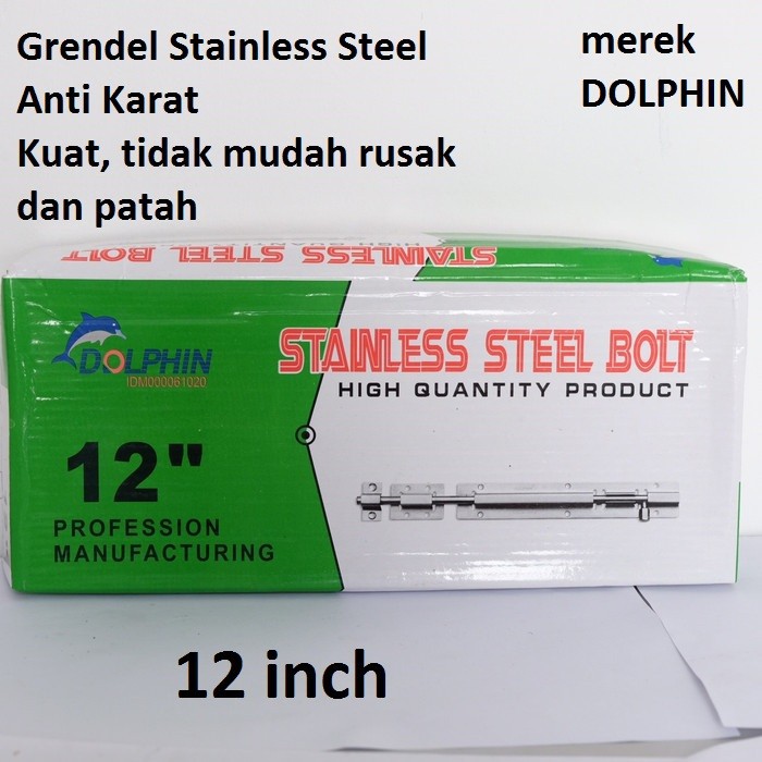 Grendel 12 inch 12&quot; Selot Pintu Jendela Dolphin Stainless Steel Bolt Selotan Slot Slotan Laci Jendela