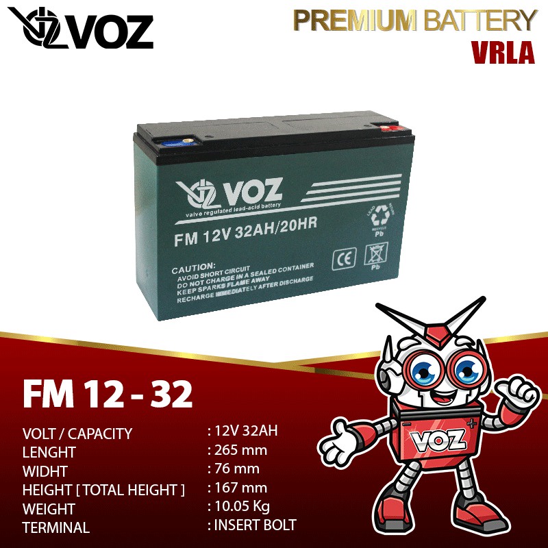 Aki Selis VOZ 12V 32AH Aki Sepeda Listrik Baterai Aki Motor Listrik