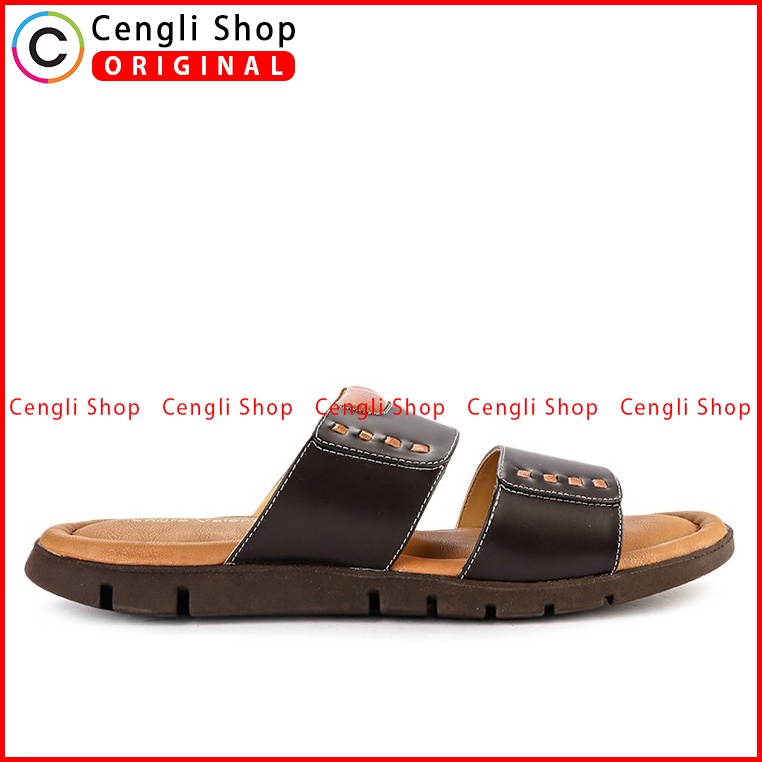 SANDAL SLIDE KULIT ANDRE VALENTINO PRIA ORIGINAL CASUAL COKLAT AVM03