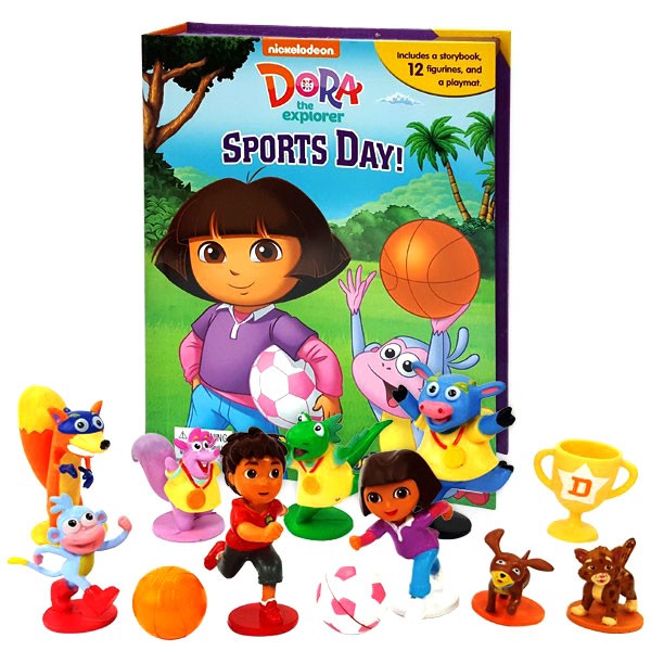 My Busy Book Dora the Explorer Sports Day includes a Storybook, 12 Toy Figurines and a Giant Playmat