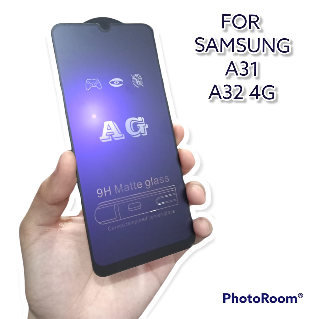 MATTE Blue Ray 9H Samsung A31 A32 4G Tempered Glass FULL GLUE NO Sidik Jari ANTI RADIASI