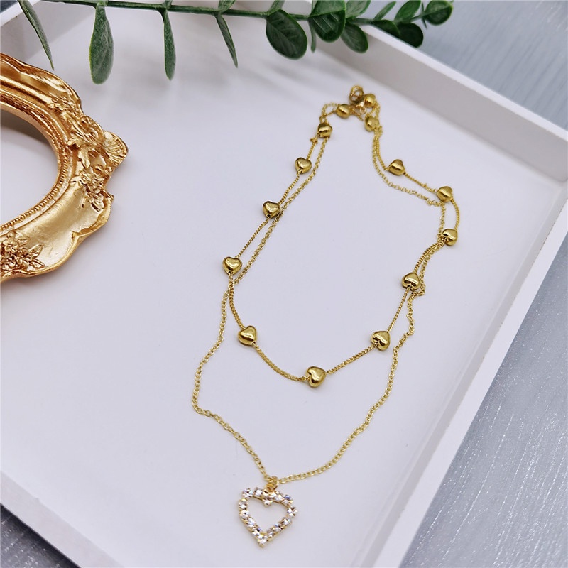 Kalung wanita Korea Fashion Berlian Imitasi Cinta Multilayer Kalung