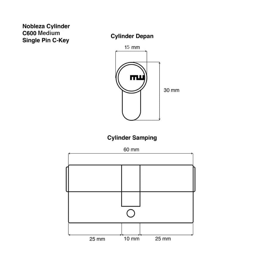 NOBLEZA Cylinder Medium Computer Key Silinder Kunci Komputer Pintu-3