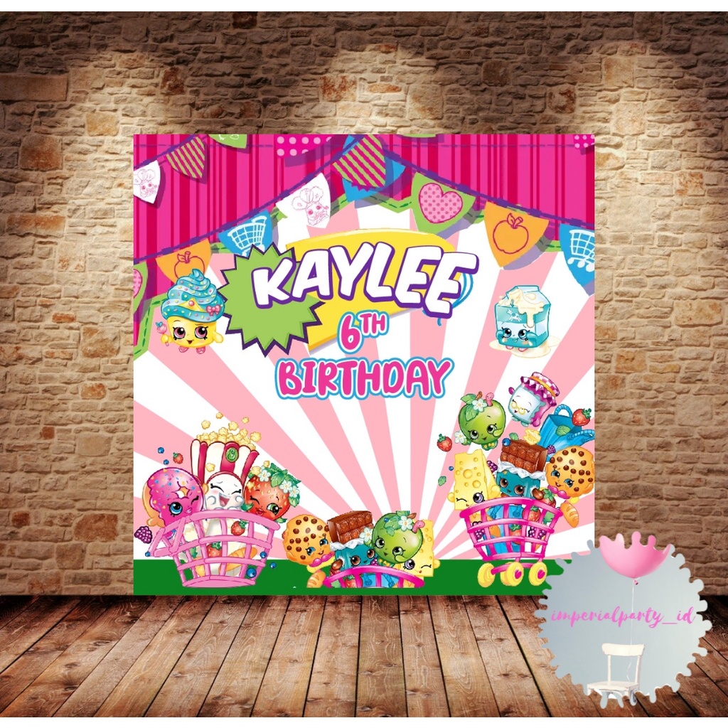 Custom Backdrop Banner Spanduk Happy Birthday Shopkins